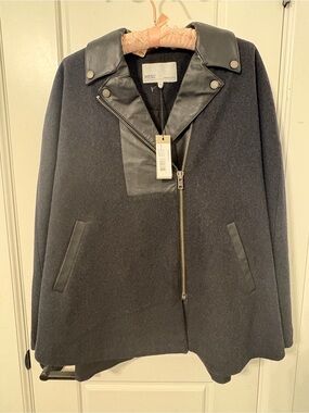 Wesc Black Cape Coat with Leather Trim